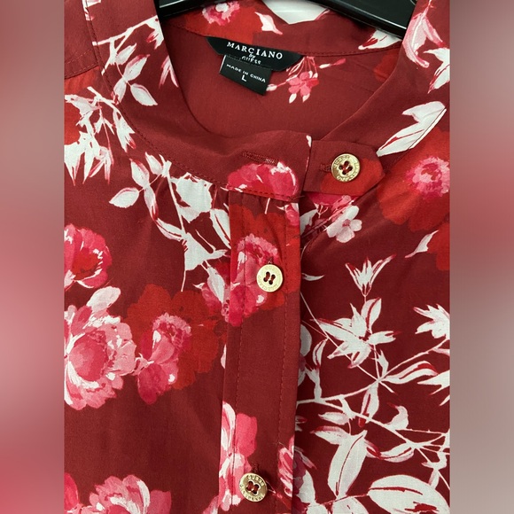 Marciano Floral 🌺 Pattern Silk Blouse with Balloon Sleeves- Size L - Picture 6 of 8